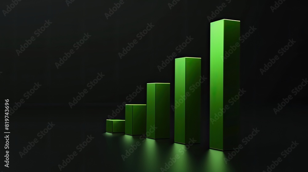 Green bar graph on a dark background showcasing business growth, success, and analytics in a modern, minimalistic style. Green bar graph on a dark background showcasing business growth, success, and analytics in a modern, minimalistic style.