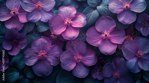   Purple flowers surrounded by green and blue leaves