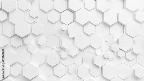 Fototapeta Naklejka Na Ścianę i Meble -  Abstract. Embossed Hexagon, honeycomb white background. light and shadow. Panoramic Wall of Random shifted white honeycomb hexagon background. 