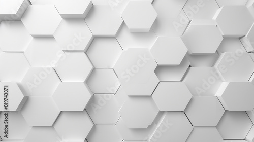 Abstract. Embossed Hexagon, honeycomb white background. light and shadow. Panoramic Wall of Random shifted white honeycomb hexagon background.
