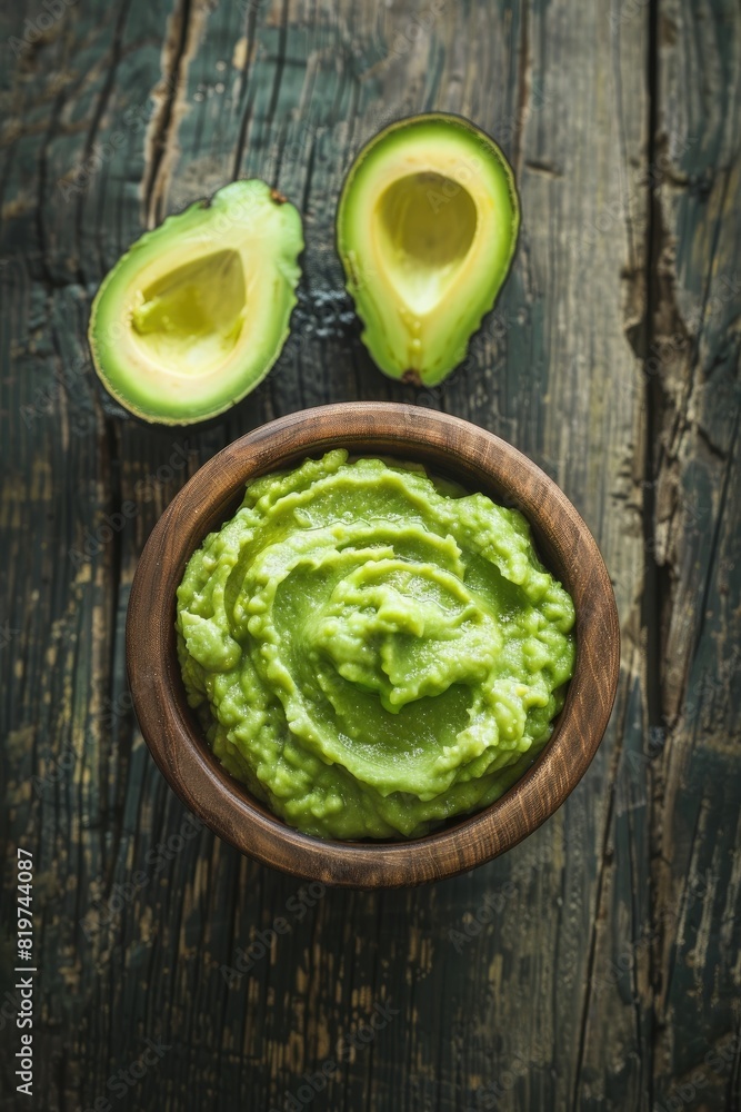mashed avocado top view. Selective focus mashed avocado top view. Selective focus