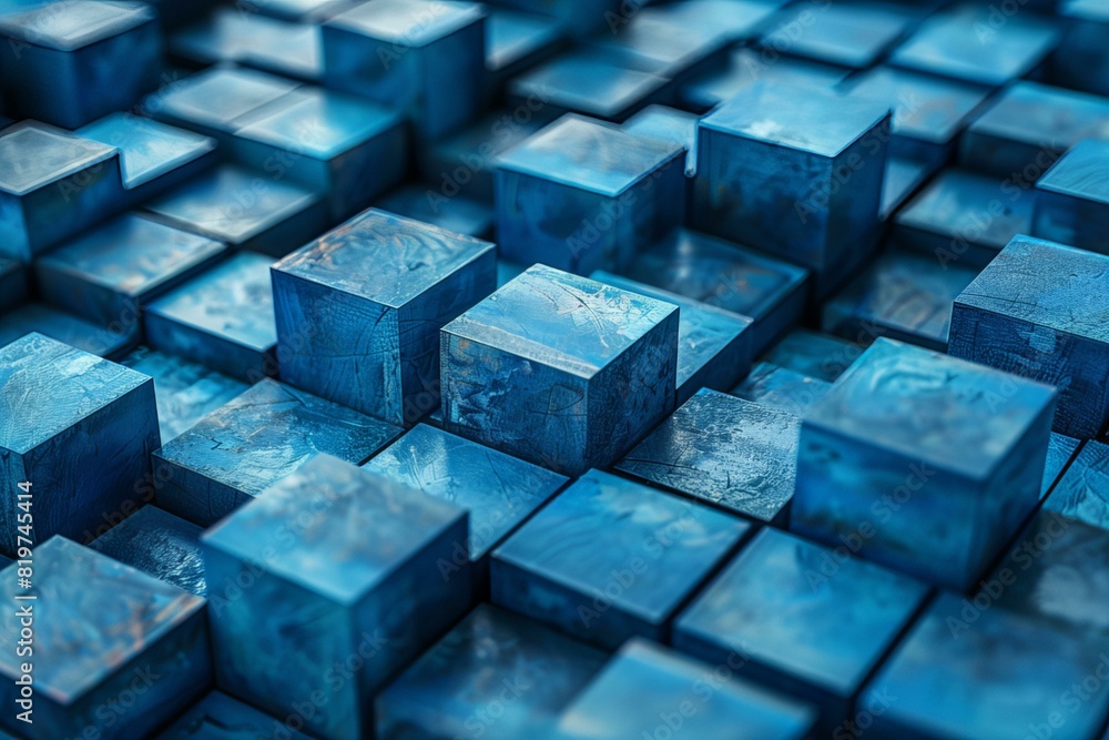 A close up of a bunch of blue cubes on a table A close up of a bunch of blue cubes on a table