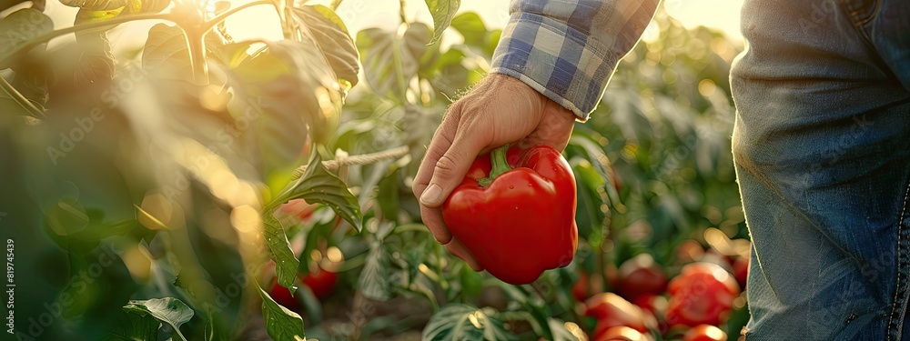 Fototapeta premium a farmer collects pepper. Selective focus
