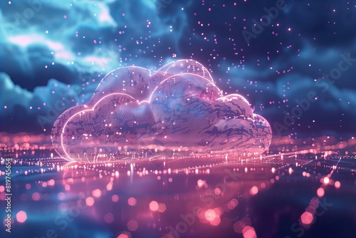 A close up of a cloud with lights in the sky