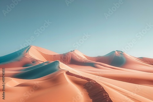 View of a desert with sand dunes and a clear sky photo