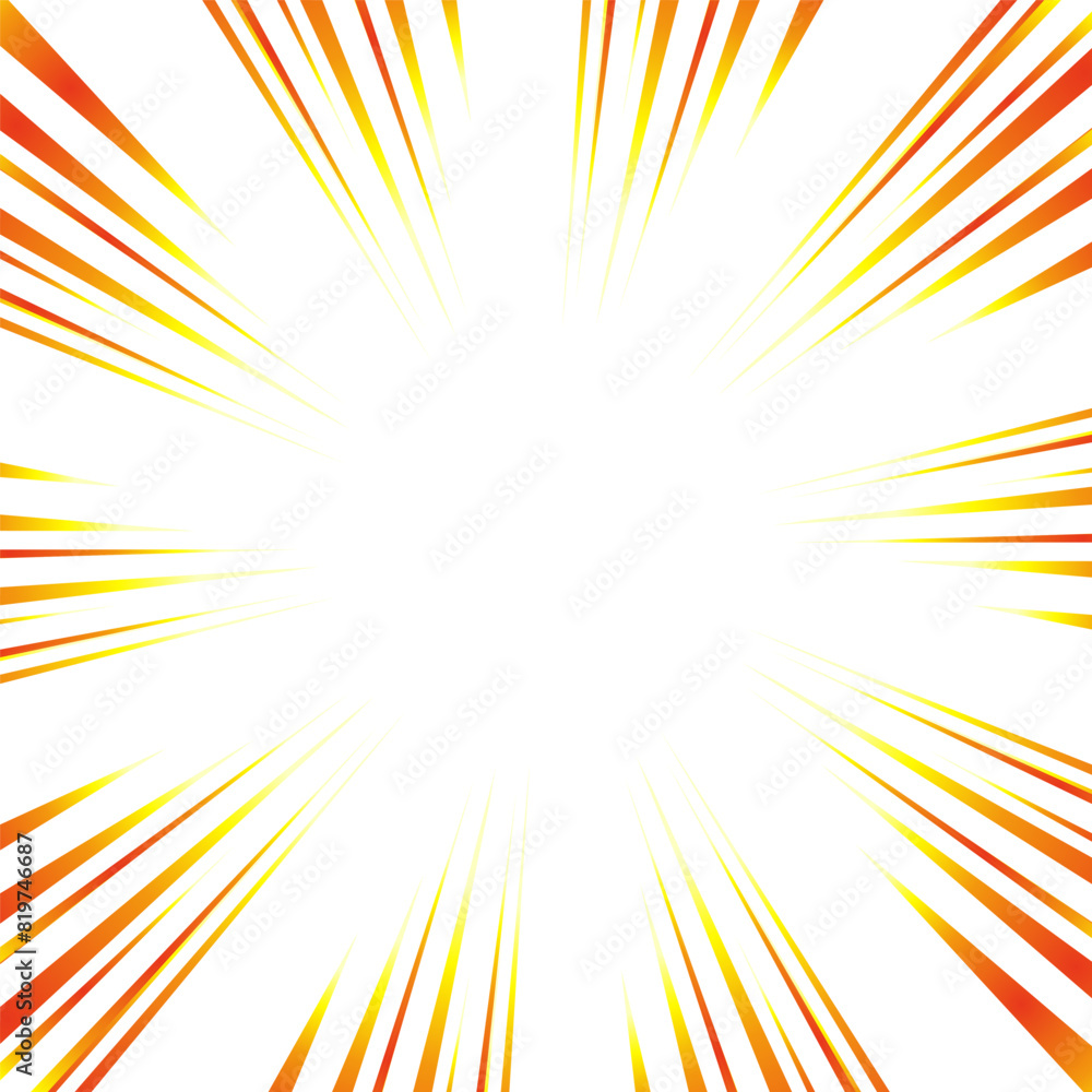 赤と黄色のグラデーションの集中線の素材