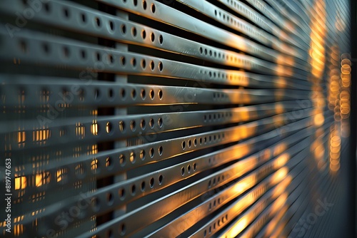 A close up of a metal wall with a light on