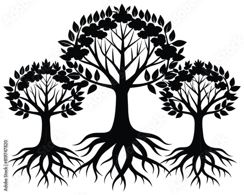 Tree with roots silhouette vector image