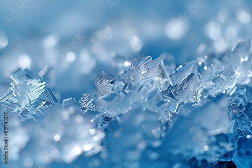 Ice crystals on a blue surface photo