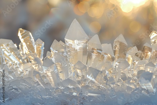 Ice crystals on table under sun light