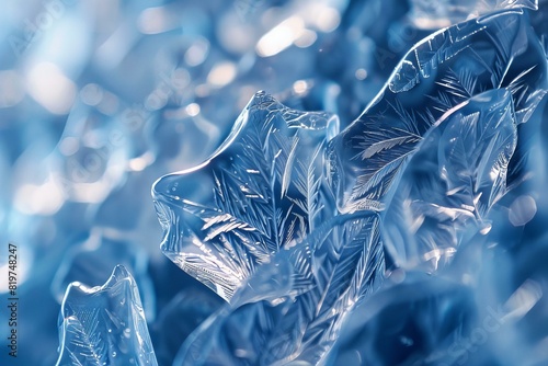 A close up of a bunch of ice crystals on a blue surface photo