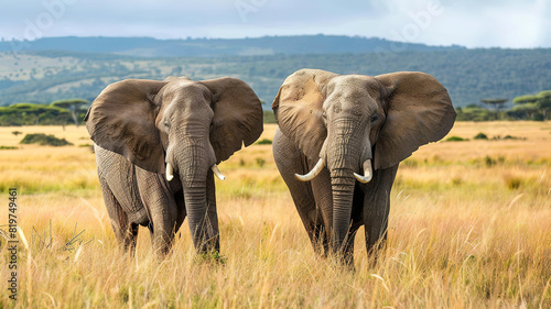 Eyecatching Elephants standing next to each other on a green field in Kenya  Africa