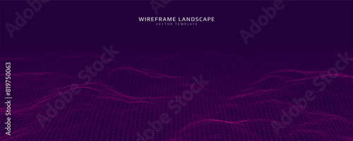 Wireframe landscape. Futuristic 3d mesh background. Digital hills technology. Vector illustration.