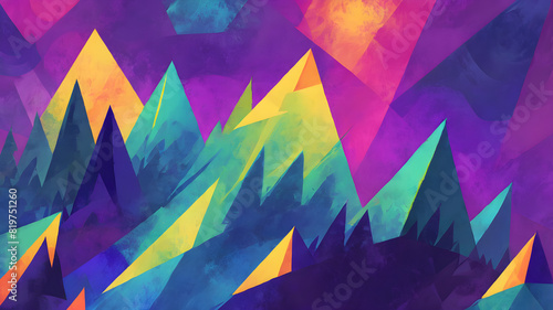 Geometry, where triangles in a kaleidoscope of colors—from deep purples to electric blues and fiery oranges—overlap, creating a vibrant tapestry that pulses with life and movement.