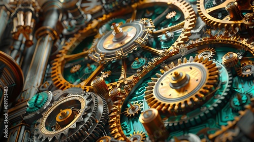 Wallpaper Mural Enigmatic Steampunk Clock Tower - Intricate Gears and Vintage Mechanical Parts Illustration Torontodigital.ca