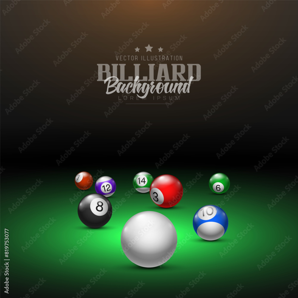 Billiard balls on table with green cloth. Vector illustration. Billiard balls on table with green cloth. Vector illustration.