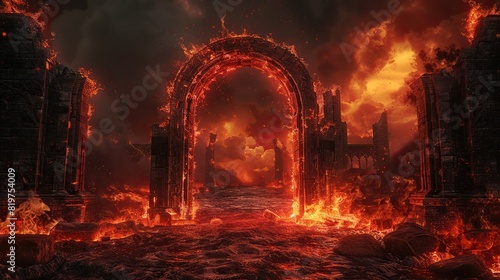 Gate of hell with fire and lava