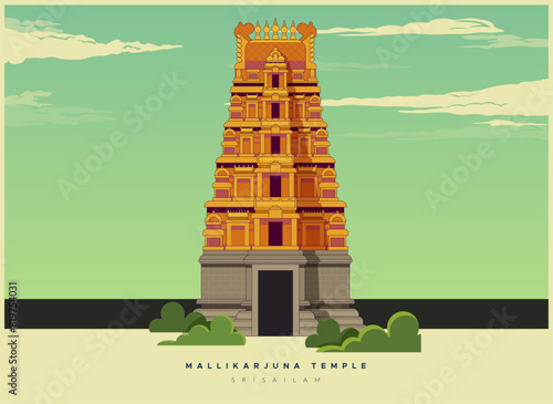Mallikarjuna Temple, Srisailam Jyotirlingas - Stock Illustration