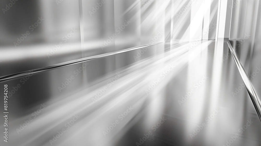 A silver hallway with a bright light shining on it. The light is coming from the top right corner of the image A silver hallway with a bright light shining on it. The light is coming from the top right corner of the image