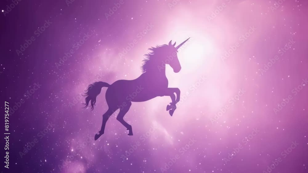 A unicorn is flying through the sky in a purple background. Whimsical and magical feel to it, as if the unicorn is soaring through a dreamy, otherworldly realm A unicorn is flying through the sky in a purple background. Whimsical and magical feel to it, as if the unicorn is soaring through a dreamy, otherworldly realm