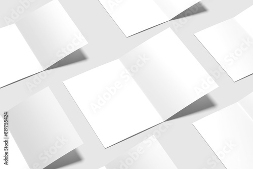 Blank A4 Bifold Brochure Mockup high angle view with a soft grey background