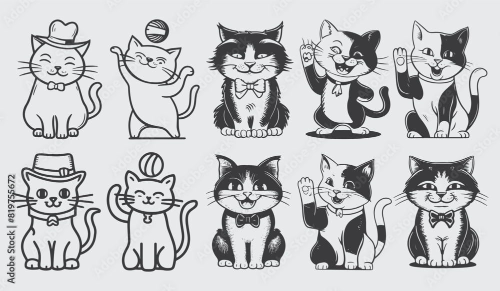 Hand Drawn Cat Silhouette Vector Collection Hand Drawn Cat Silhouette Vector Collection