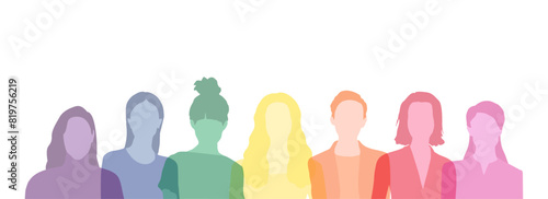 Rainbow colorful women silhouettes vector design.