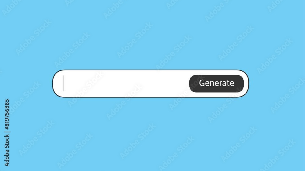 Search bar with generate button appearing on screen. Blue background and green screen background. Technology animation.