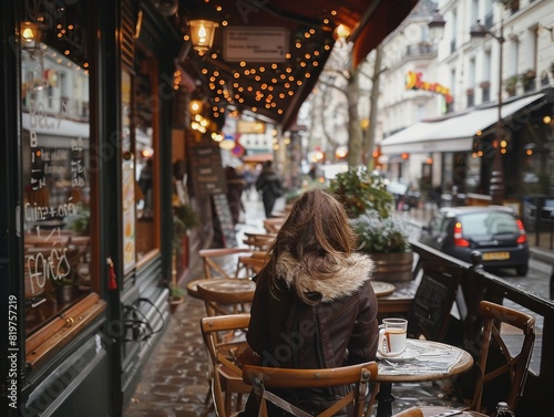 Gourmet food tour in Paris, traveler tasting local delicacies at a street photo