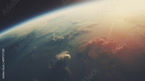 The Earth from space showing the curvature of the planet and the atmosphere. photo