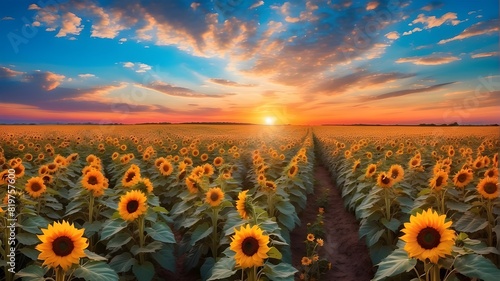 A vibrant and unique sunflower field, with each flower boasting a different color and pattern, creating a diverse and visually stunning landscape. photo