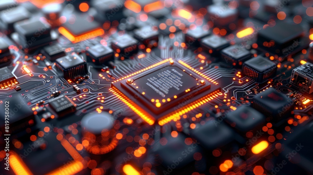 AI chips suitable for use in a banner on a technology related website, digital style. Generative AI.