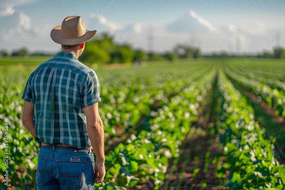 The Hardworking Farmer Tending to the Lush Fields of Crops in the Scenic Countryside The Hardworking Farmer Tending to the Lush Fields of Crops in the Scenic Countryside