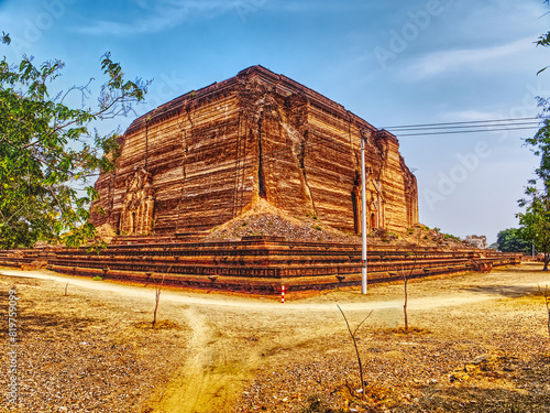 Stone monumental Pahtodawgyi Pagoda in Mingun, Mandalay, Myanmar photo