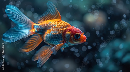 A beautiful goldfish swimming, with a vibrant mix of orange and blue