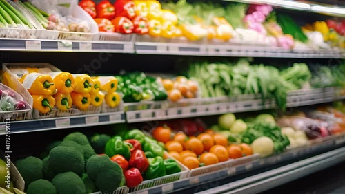 Shelf in the supermarket have a fresh fruits and vegetables on the shelf , Shopping in the plaza mall photo