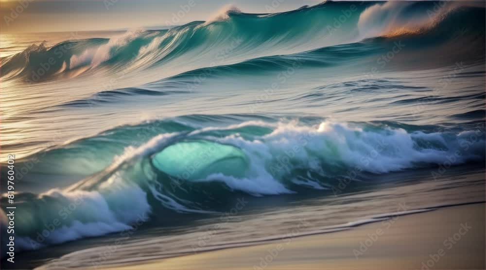 Beautiful sunset over the sea with sunlight reflecting on the water surface and waves hitting the sandy beach. Beautiful sunset over the sea with sunlight reflecting on the water surface and waves hitting the sandy beach.