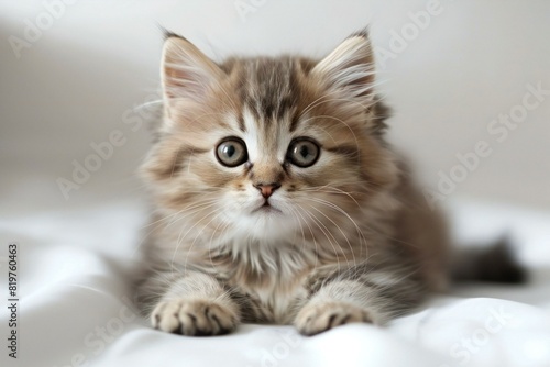 Cute fluffy kitten isolated on white stock photo