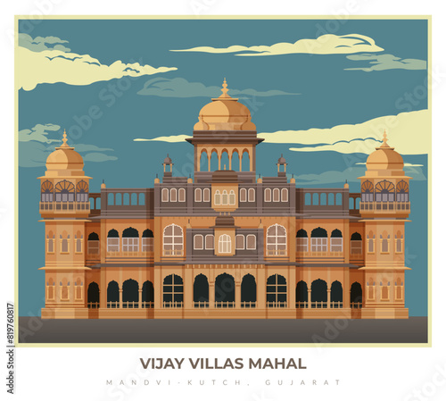 Vijaya Vilas Mahal at Mandvi - Kutch, Gujrat - Stock Illustration