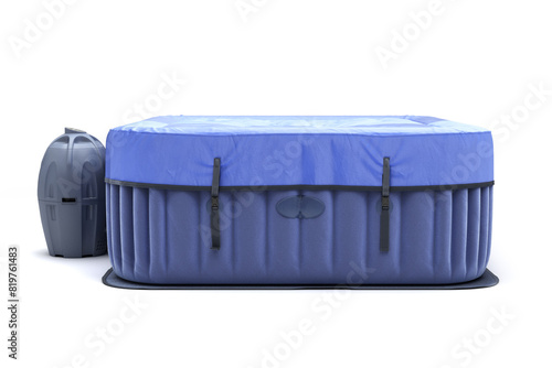 covered Blue Portable Outdoor with filter Pool 3d render on white