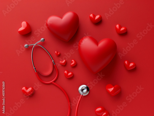Nurses Day Tribute The Symbolism of Stethoscopes and Red Hearts. Stethoscopes and Red Hearts as Symbols of Care photo