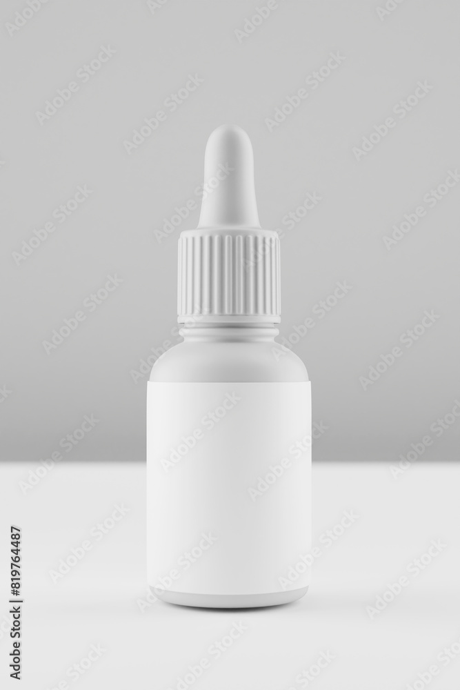 white supplement oil dropper bottle mockup, white and turquoise background