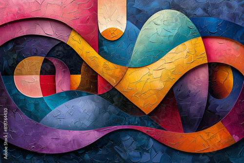 An abstract painting depicting the idea of ​​quantum reality, with colorful shapes and patterns that overlap in an unusual way photo