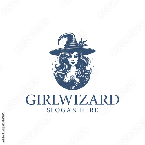 Wizard girl logo vector illustration