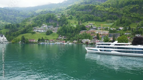Wallpaper Mural Drone footage of a tourist boat sailing on Lake Lucerne near Vitznau municipality, Switzerland Torontodigital.ca