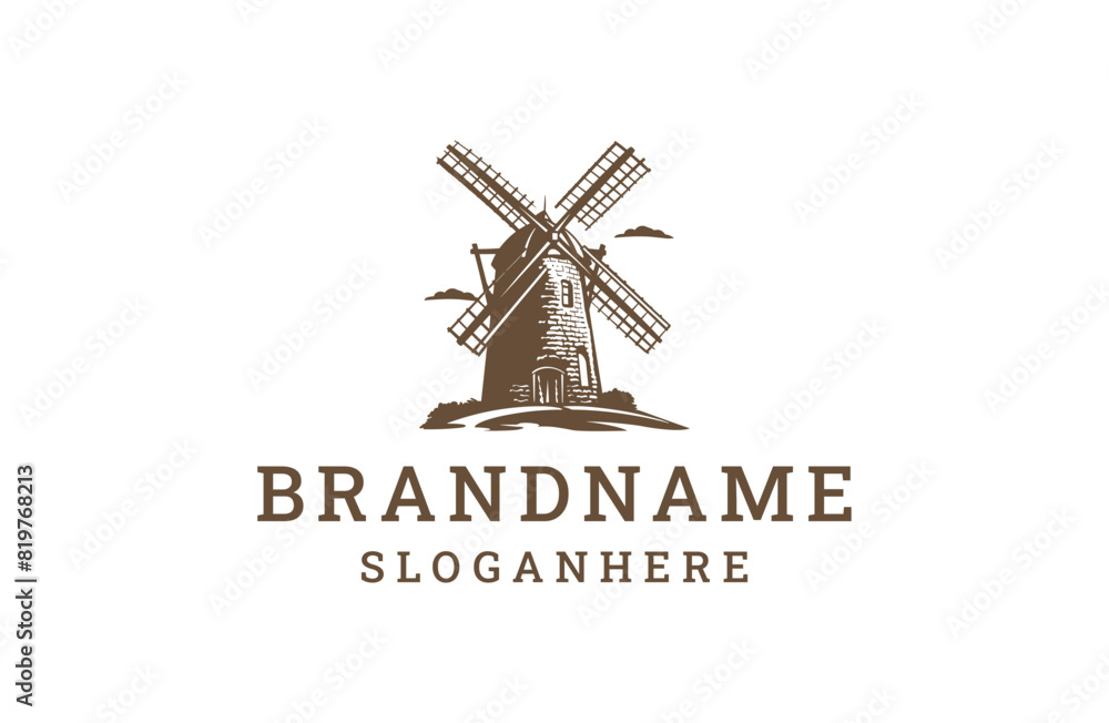 Fototapeta premium Windmill logo style icon design template flat vector