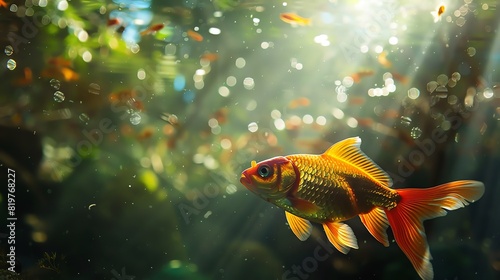 Verdant aquarium background with elegant discus fish gliding freely photo