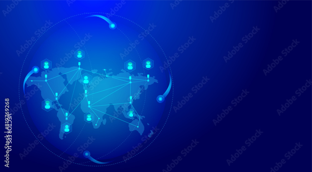 Vector illustration big data visualization global network connection and communication technology. Blue light background Vector illustration big data visualization global network connection and communication technology. Blue light background