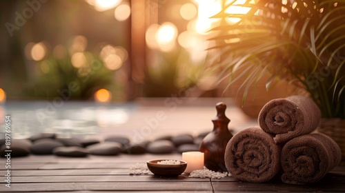 Spa still life with smooth stones, flickering candle for zen relaxation, unlike food items like chocolate beans