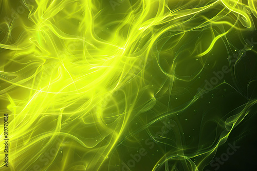 horizontal abstract image of a fluorescent glowing yellow waves smoke stream background
